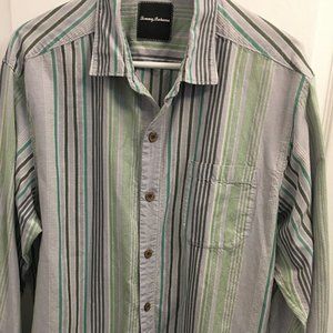 Tommy Bahama striped green gray long sleeve shirt,